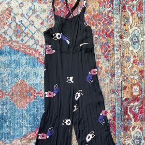 Rollas Floral Print Black Jumpsuit